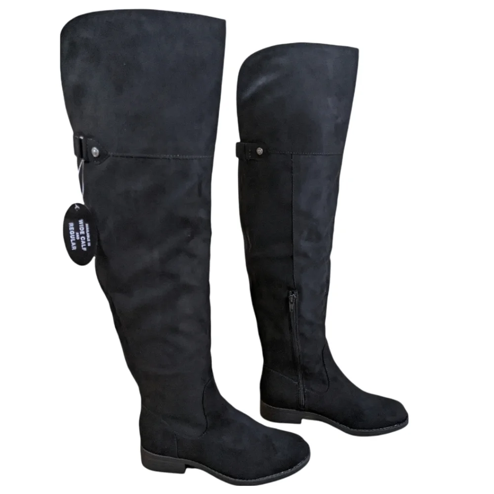 Sun and Stone Allicce Over the Knee Black Microsuede Boots